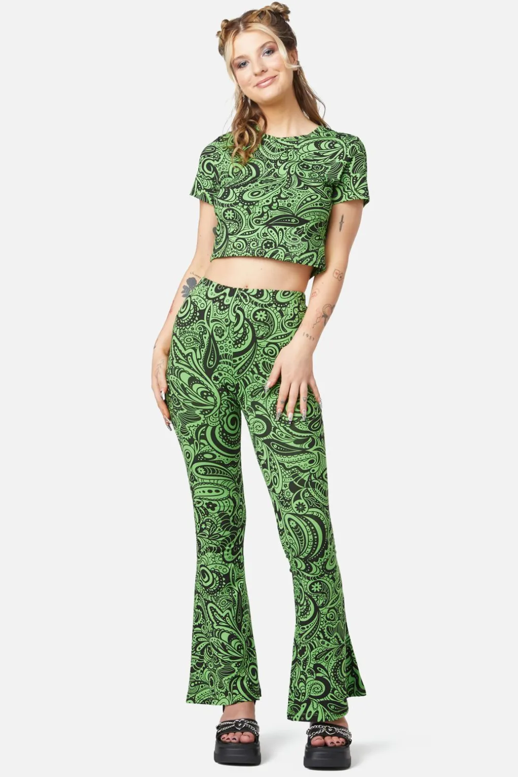 Acid Paisley Jersey Flares