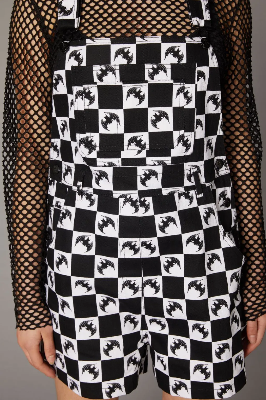 Bat Check Print Goth Overall
