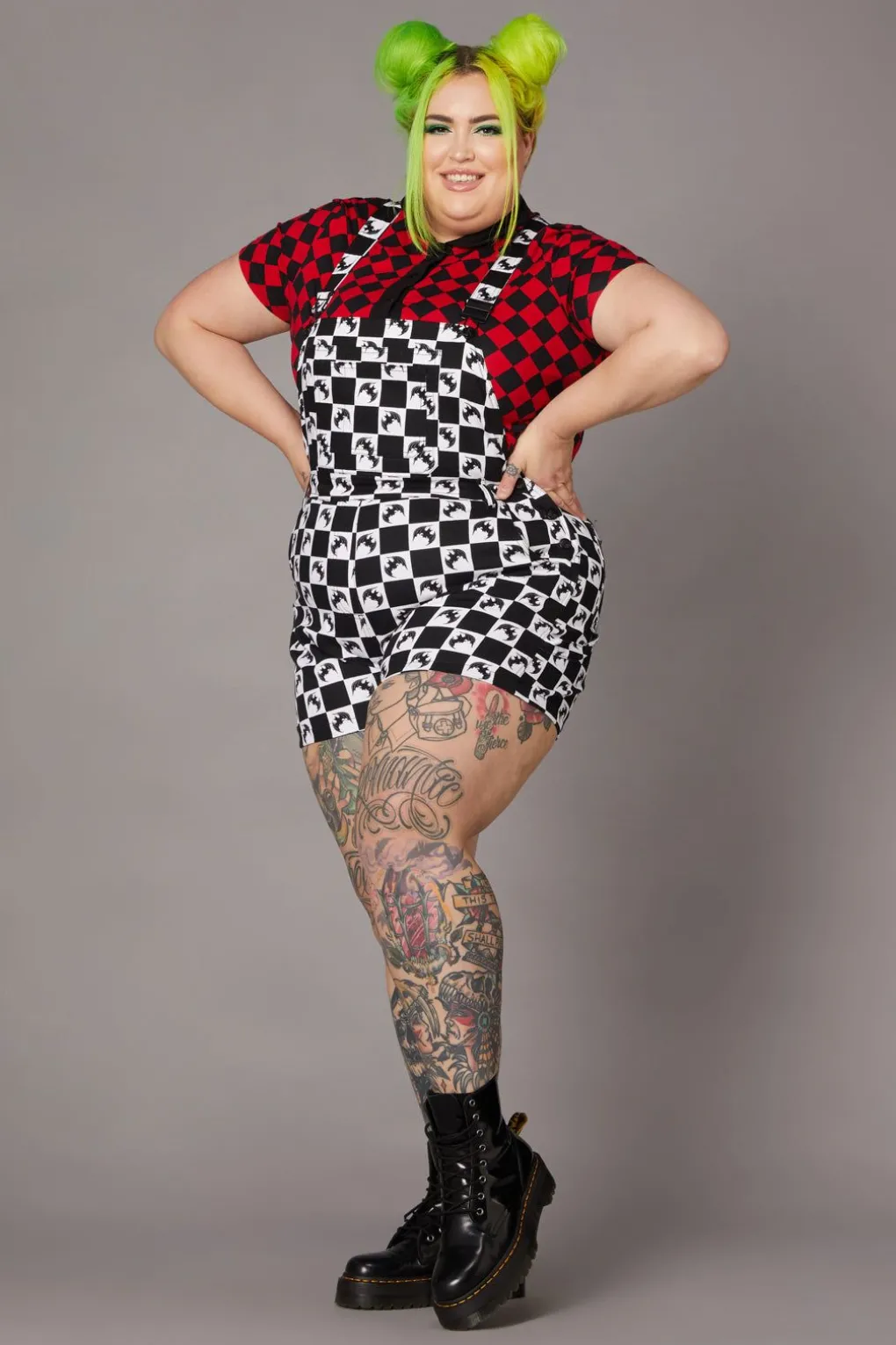 Bat Check Print Goth Overall