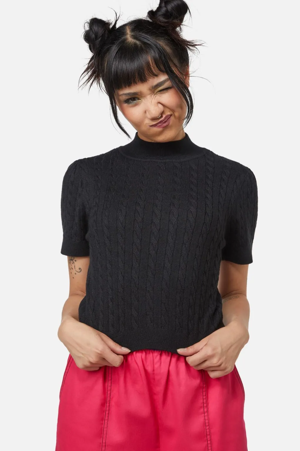 Cable Knit Mock Neck Top