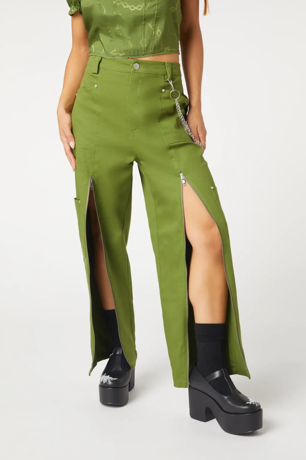 Cargo Drill Zipper Pants