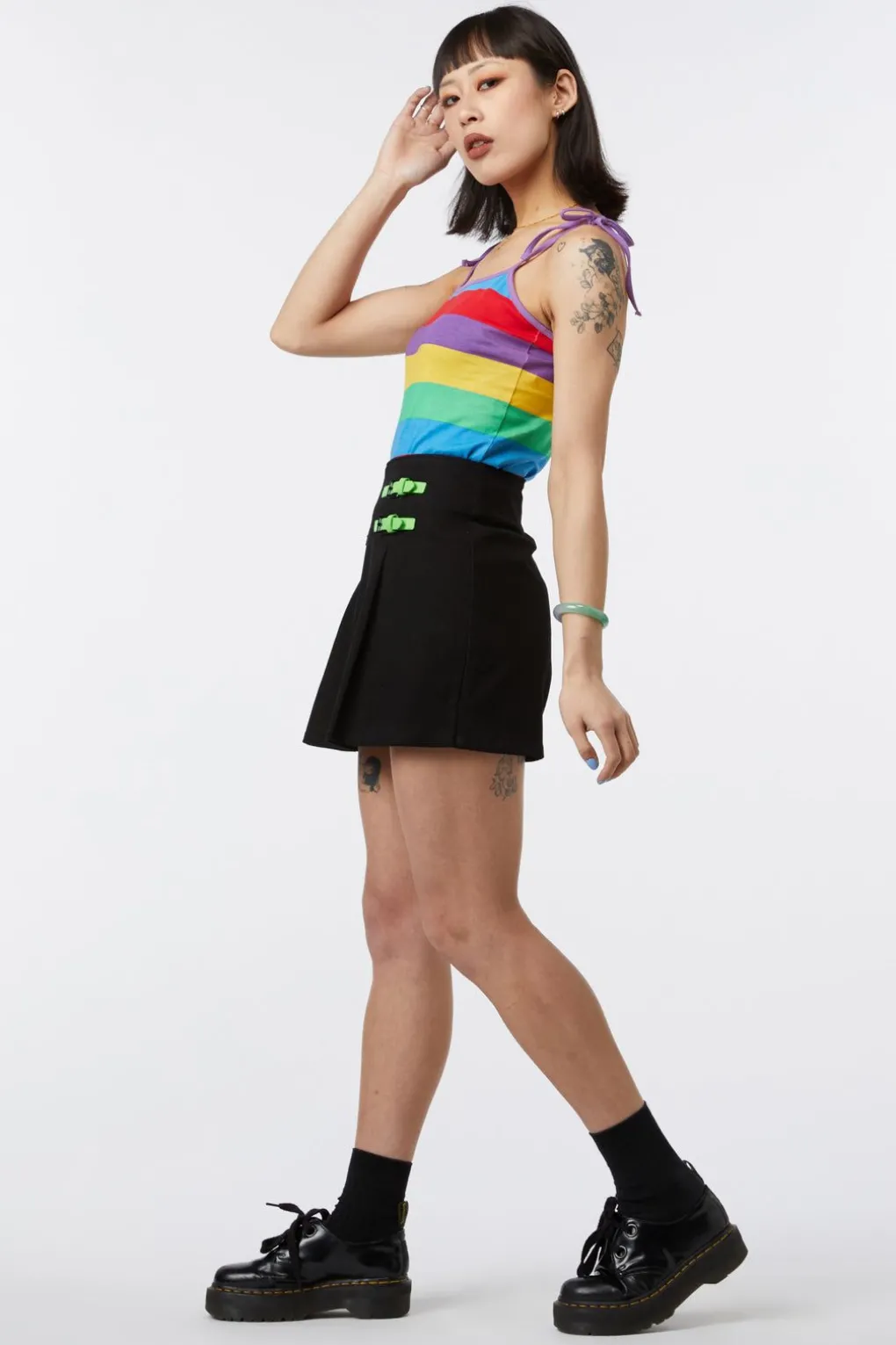 Contrast Green Buckle Skort
