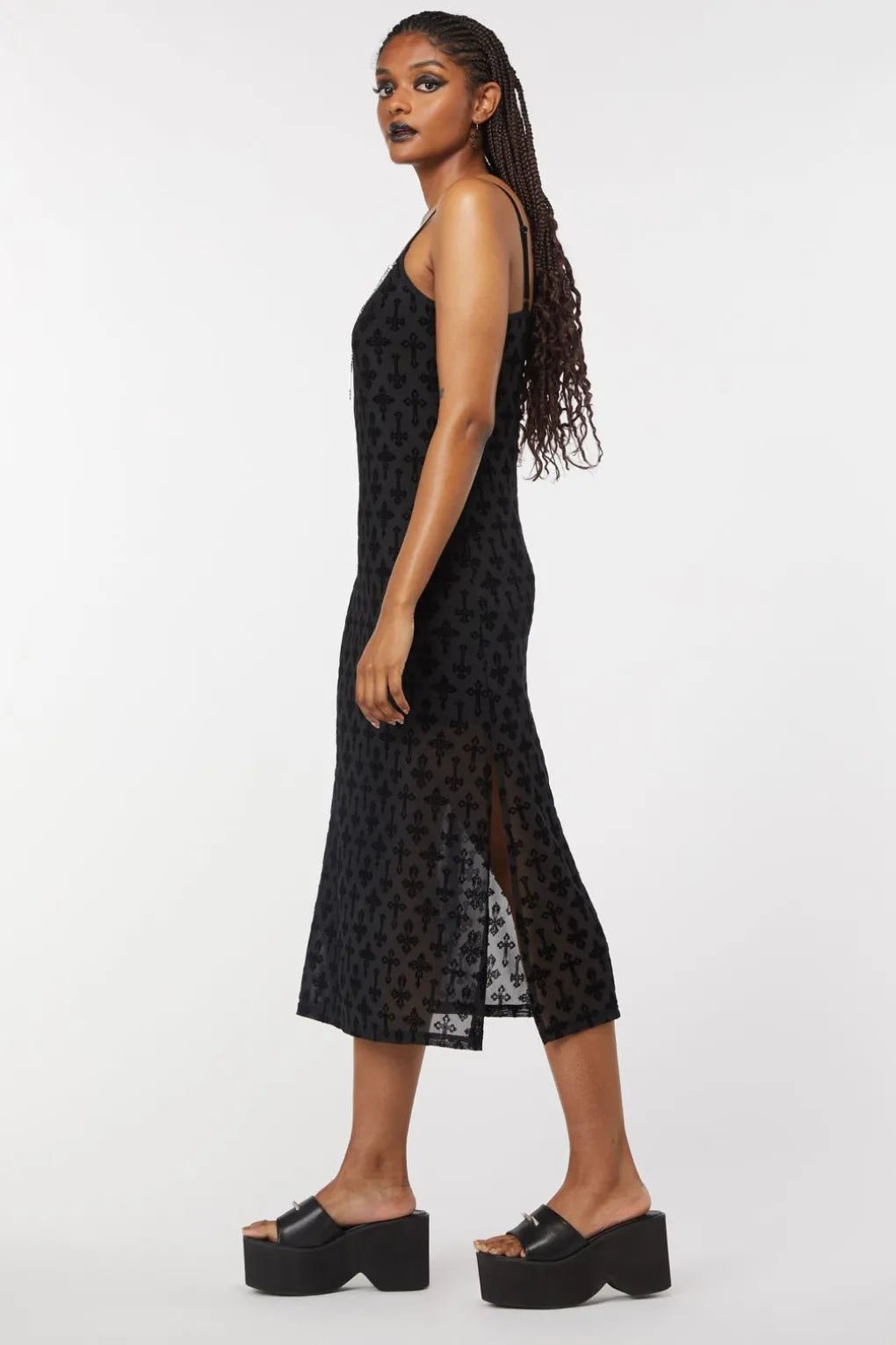 Crucifix Mesh Slip Dress