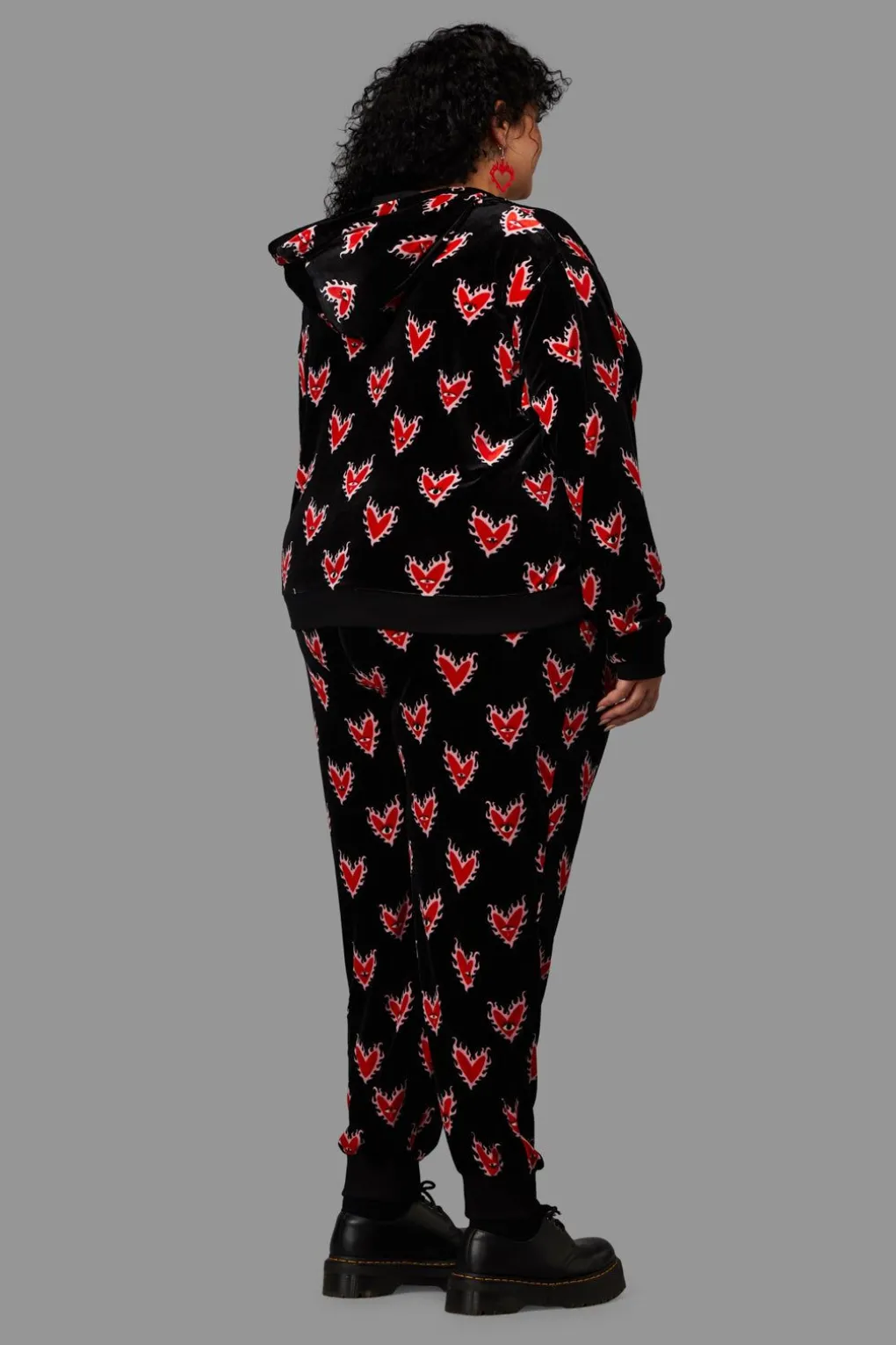 Curve Flamin Hearts Velour Hoodie