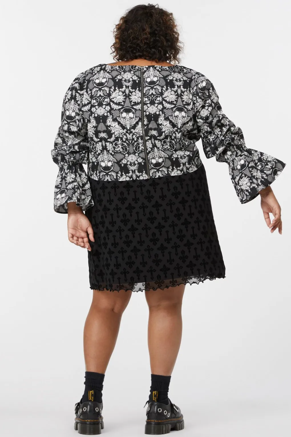 Curve Romantic Skull Print Blouse