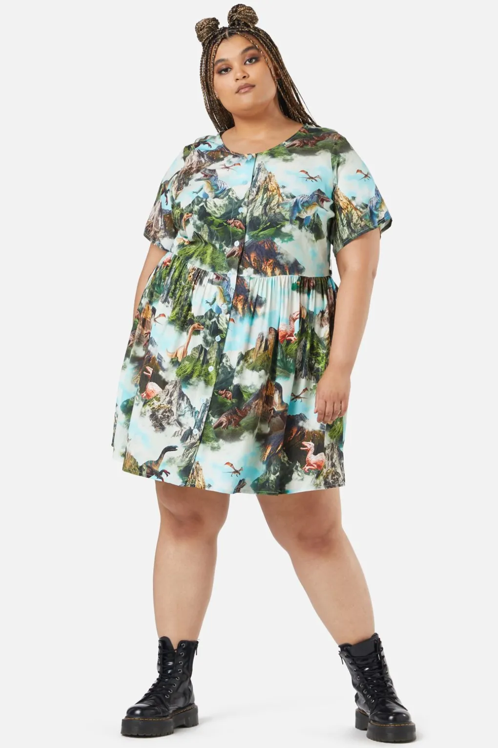 Curve Triassic Scene Printed Dress