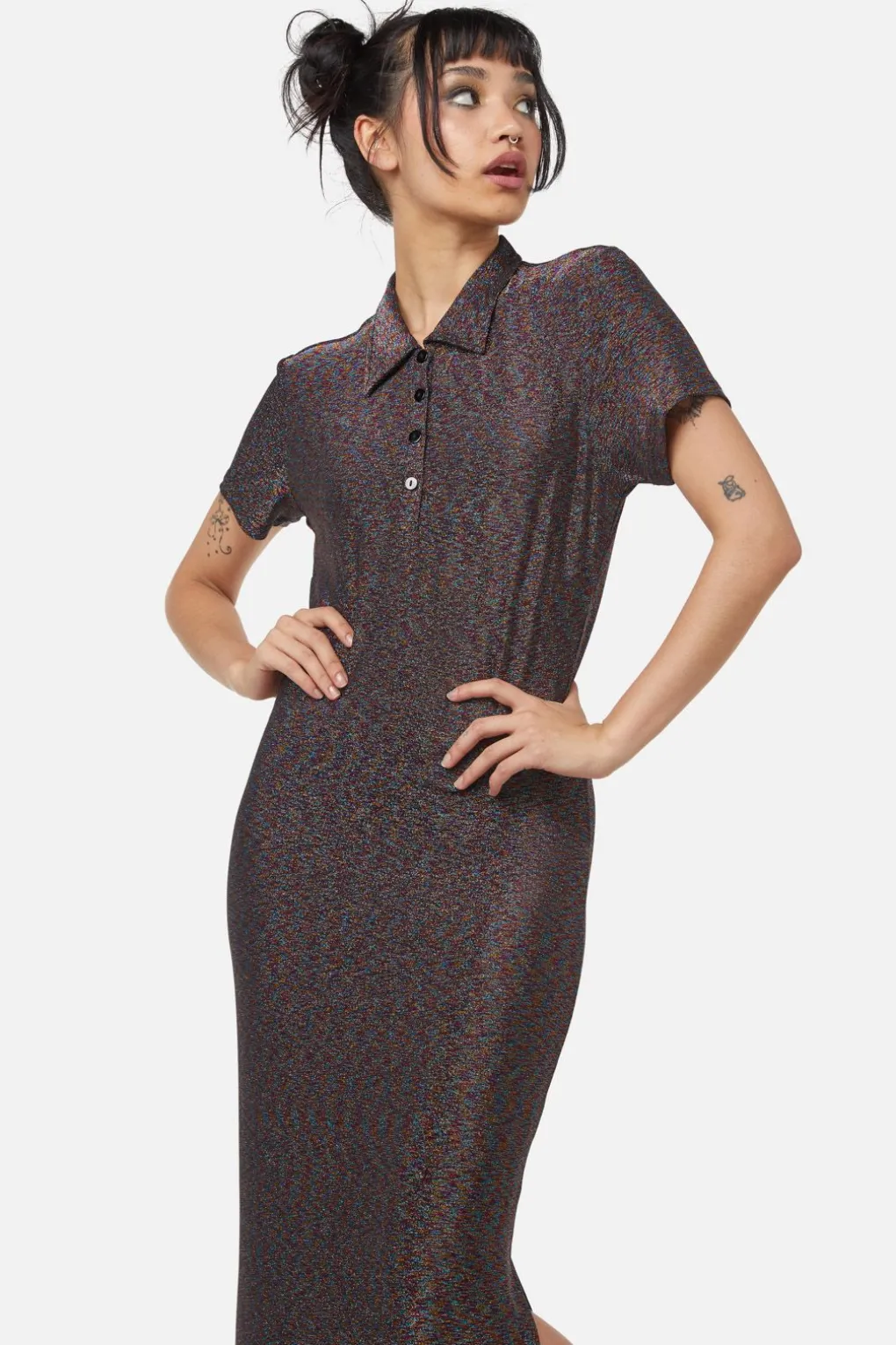Glitter Mesh Midi Dress