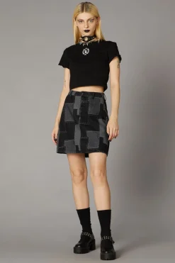 Patchwork Denim Skirt