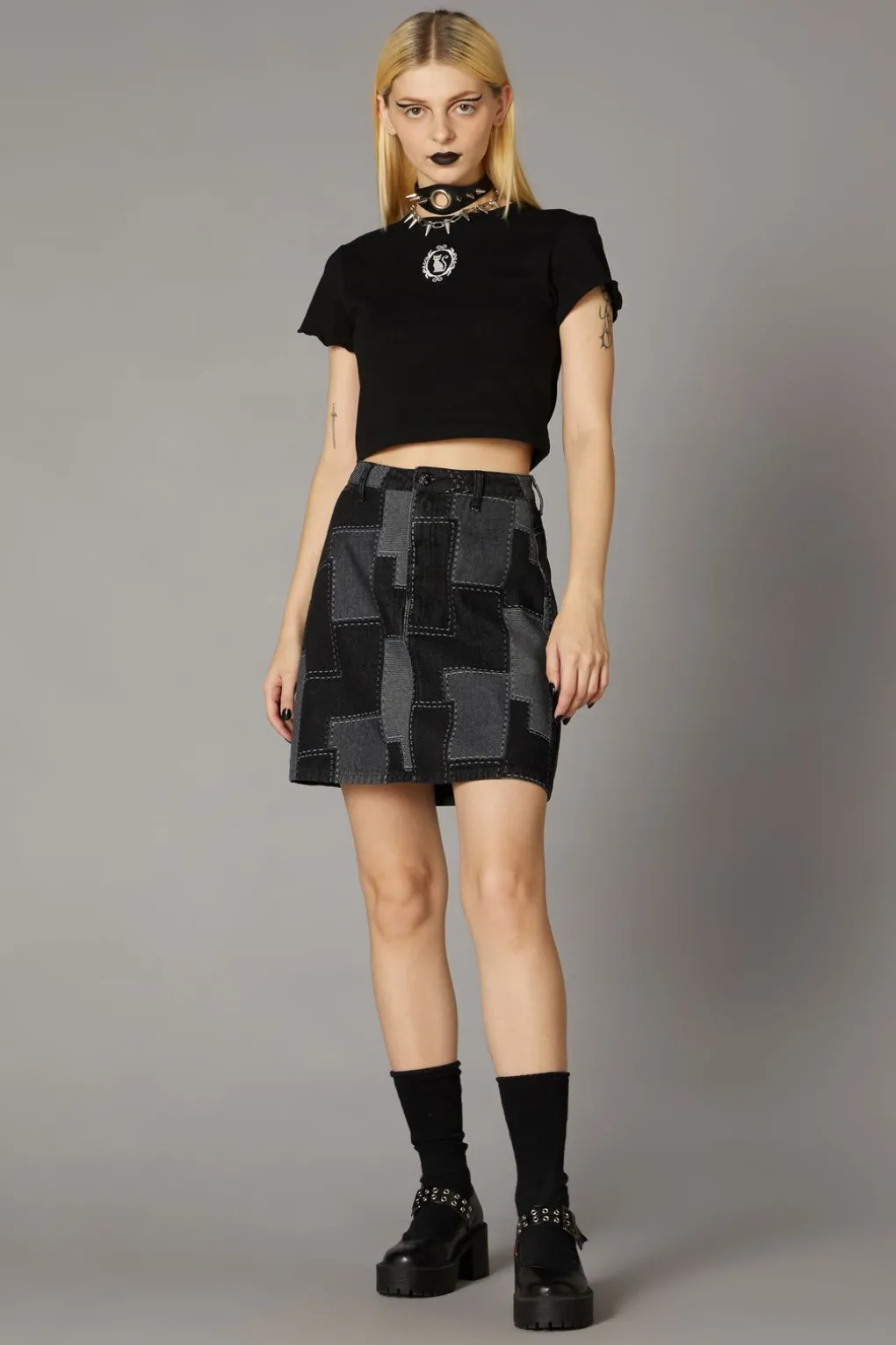Patchwork Denim Skirt