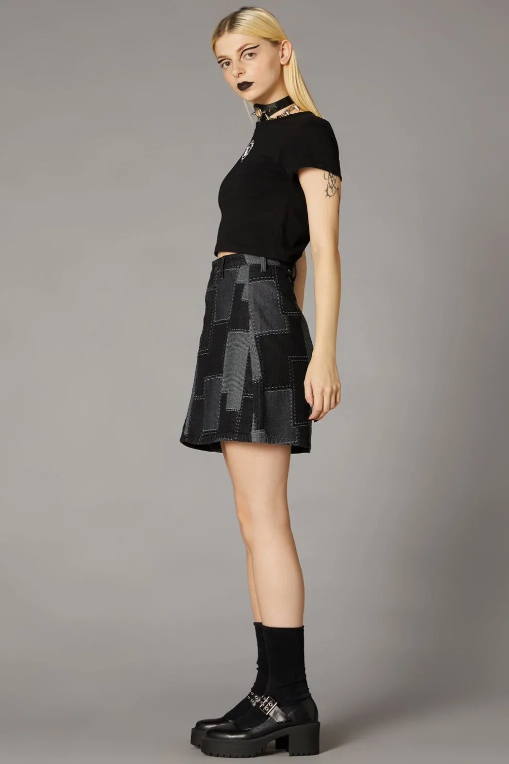 Patchwork Denim Skirt