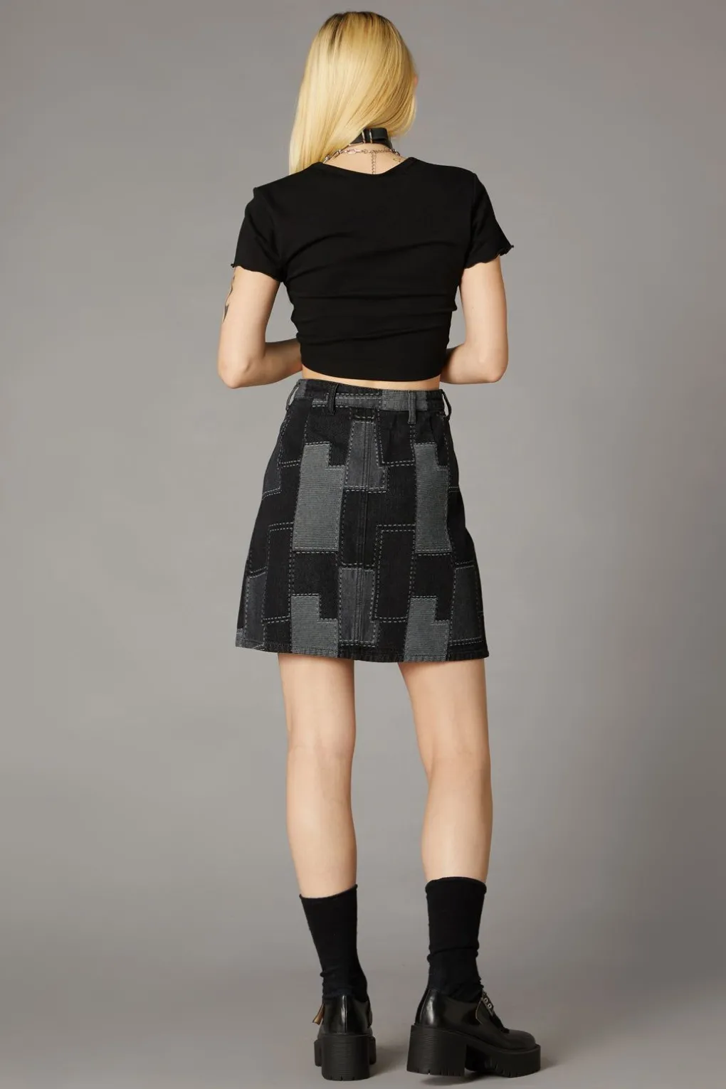 Patchwork Denim Skirt