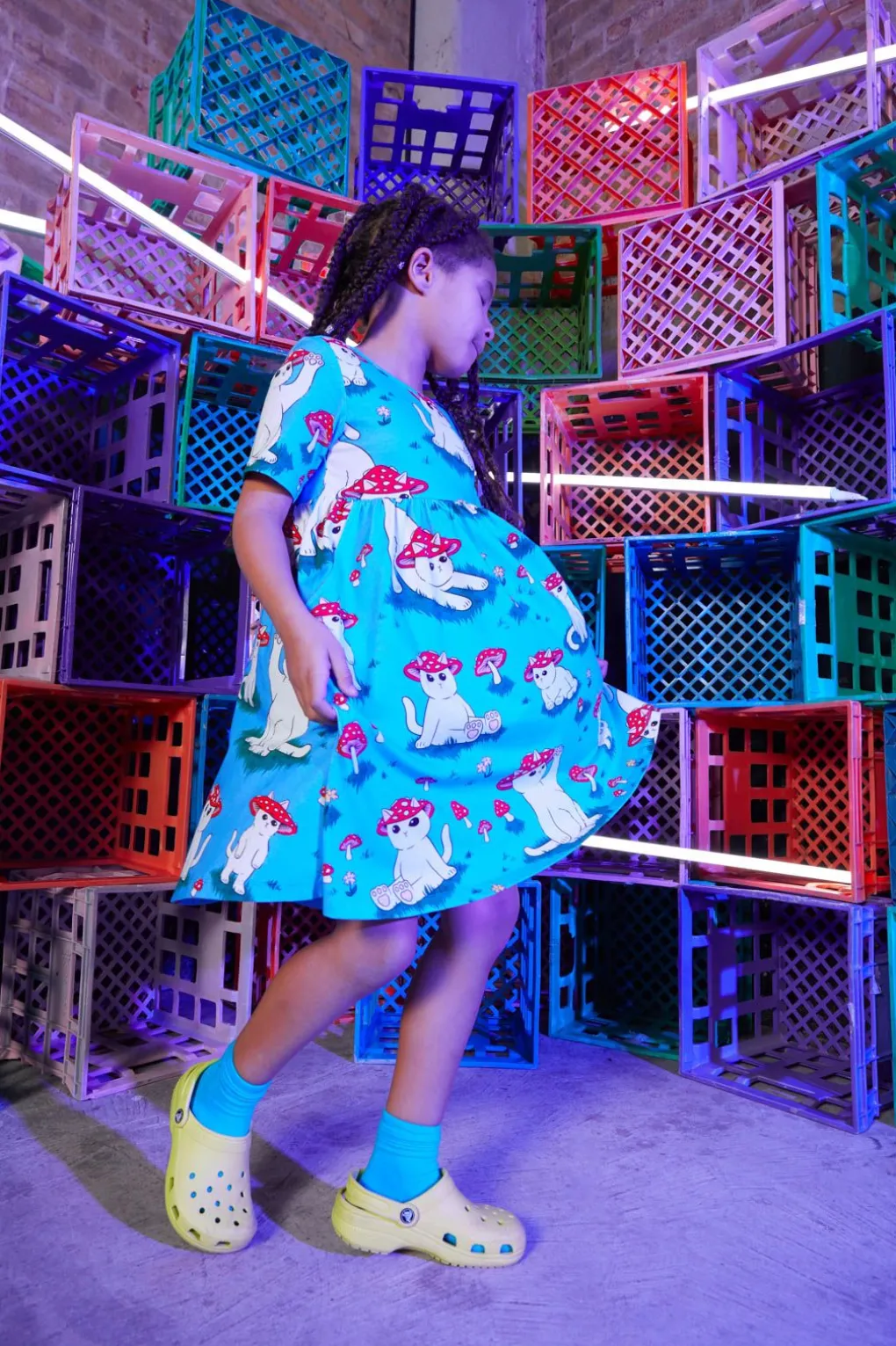 Shroom Cats Kids Jersey Dress