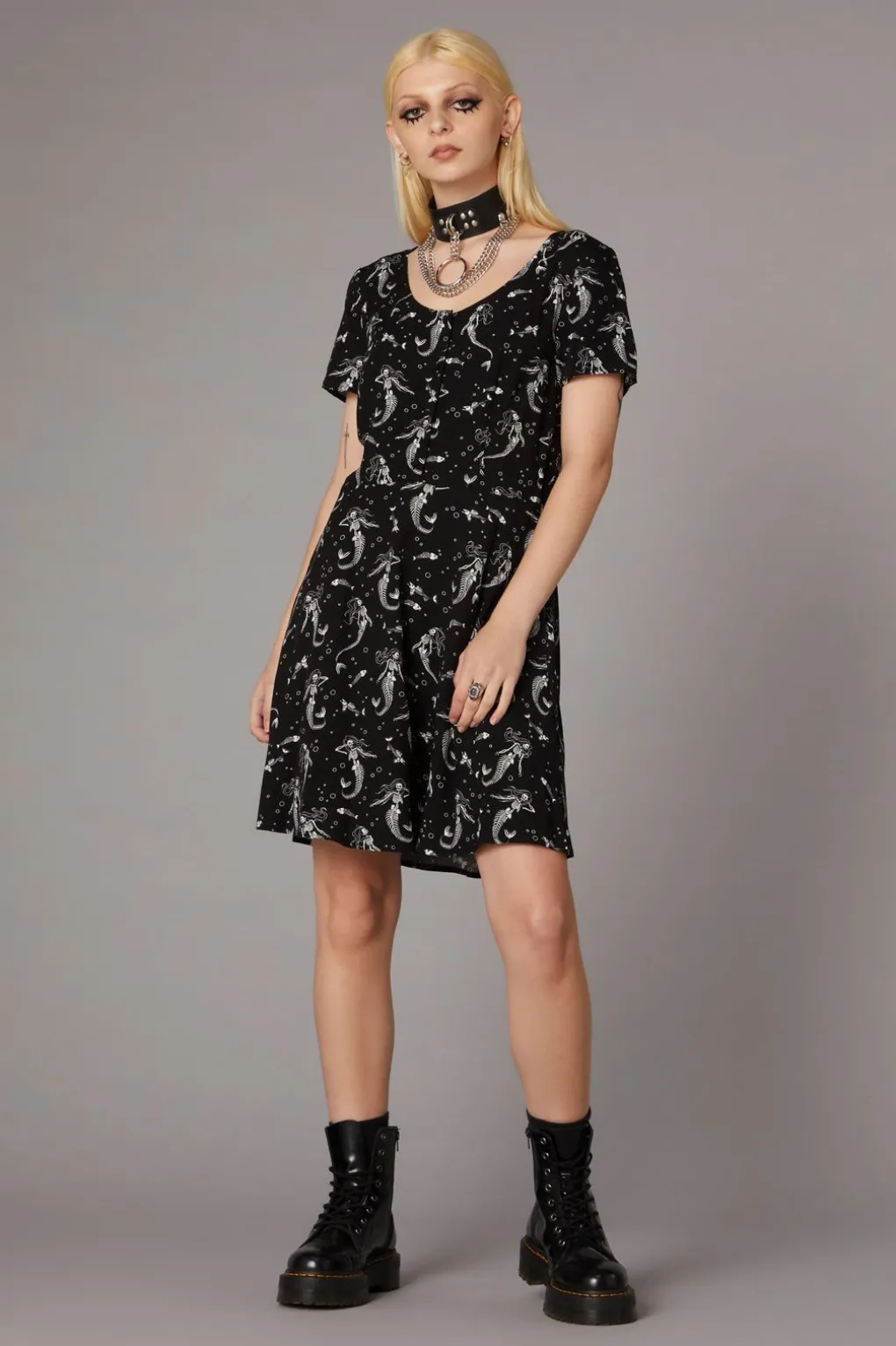 Skeleton Mermaid Print Dress