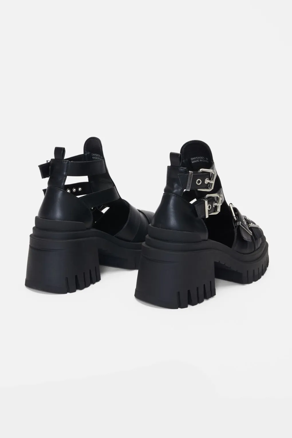 Tread Sole Strappy Boots
