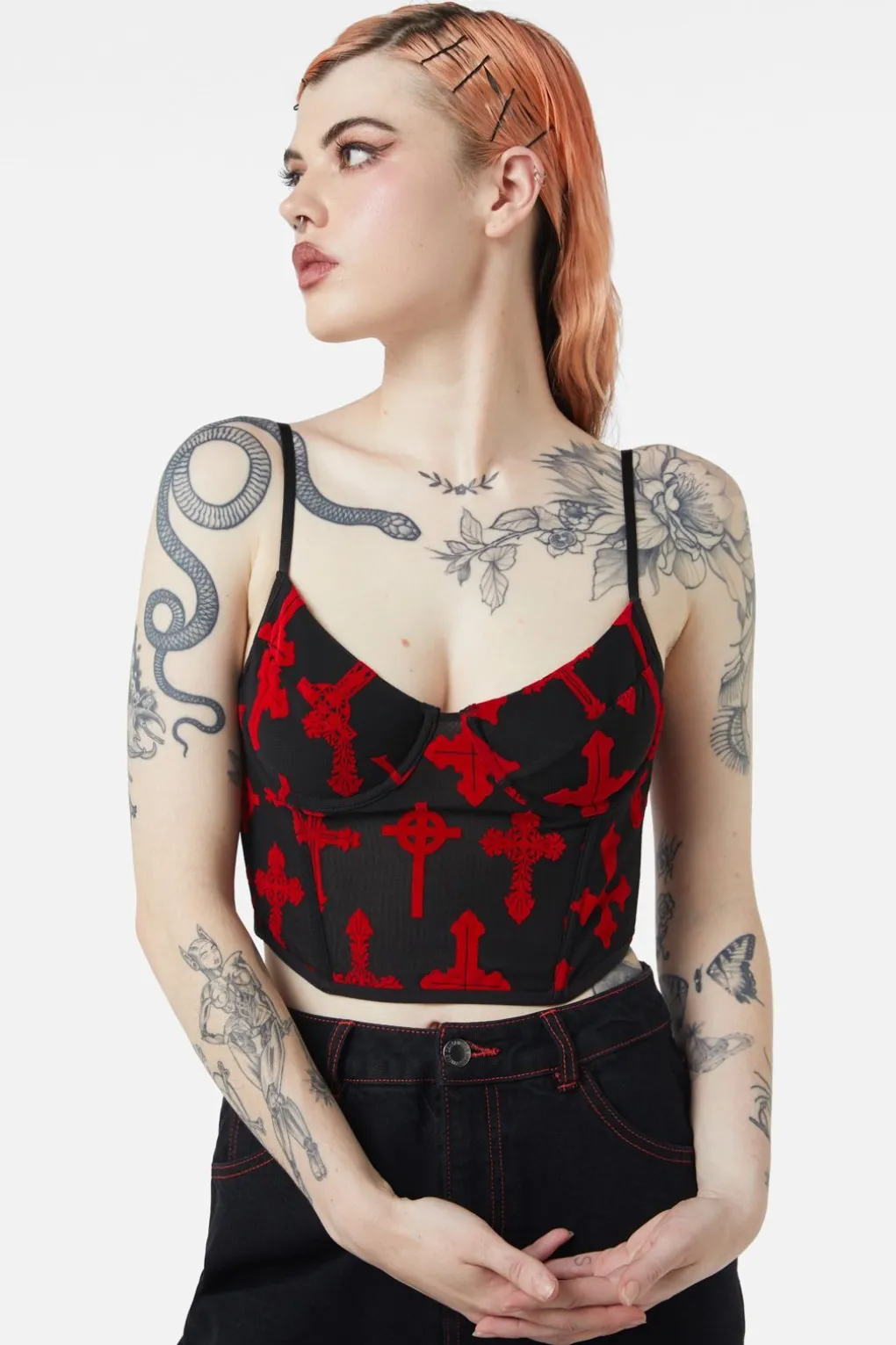 Vowed Flocked Mesh Corset